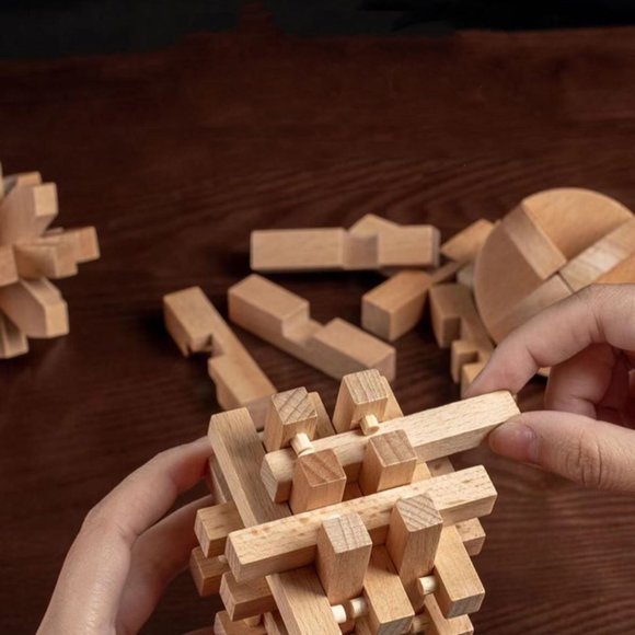 9 PCS Luban Lock Wood Puzzles Brain Teaser - Picture 1 of 4